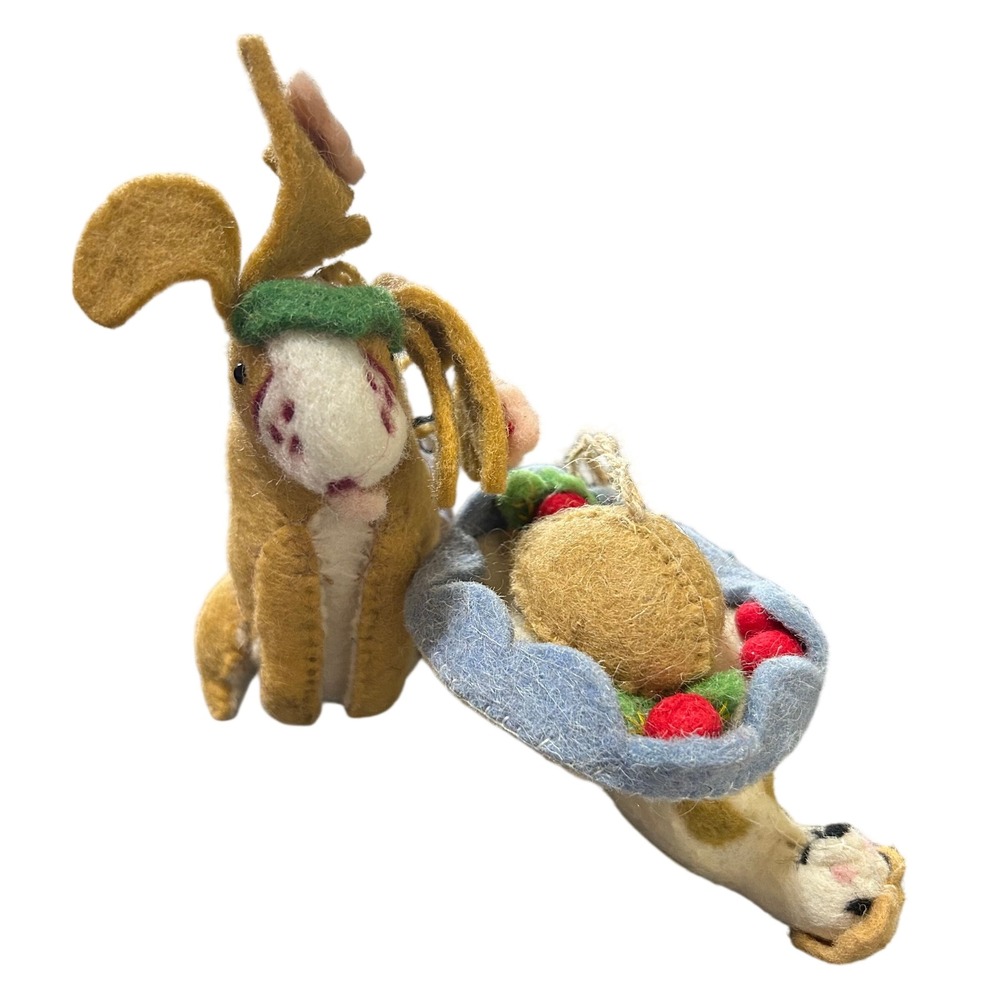 Creative Co-op Felt Wool Animal Ornaments Set/2 Tan Reindeer Dog Kellie Montana